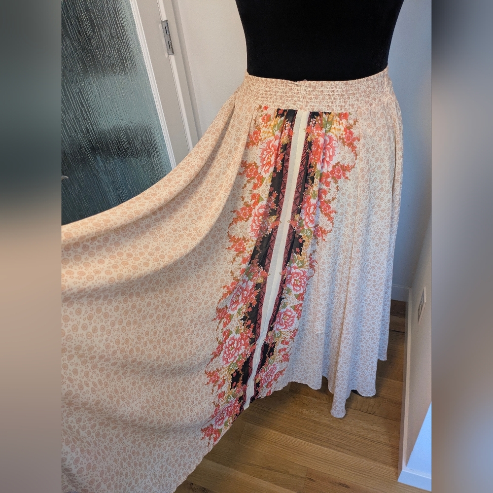 Free People Lovely Lady Floral Maxi High-Low Elastic Waist Lined Sz L Skirt Boho - Picture 7 of 11